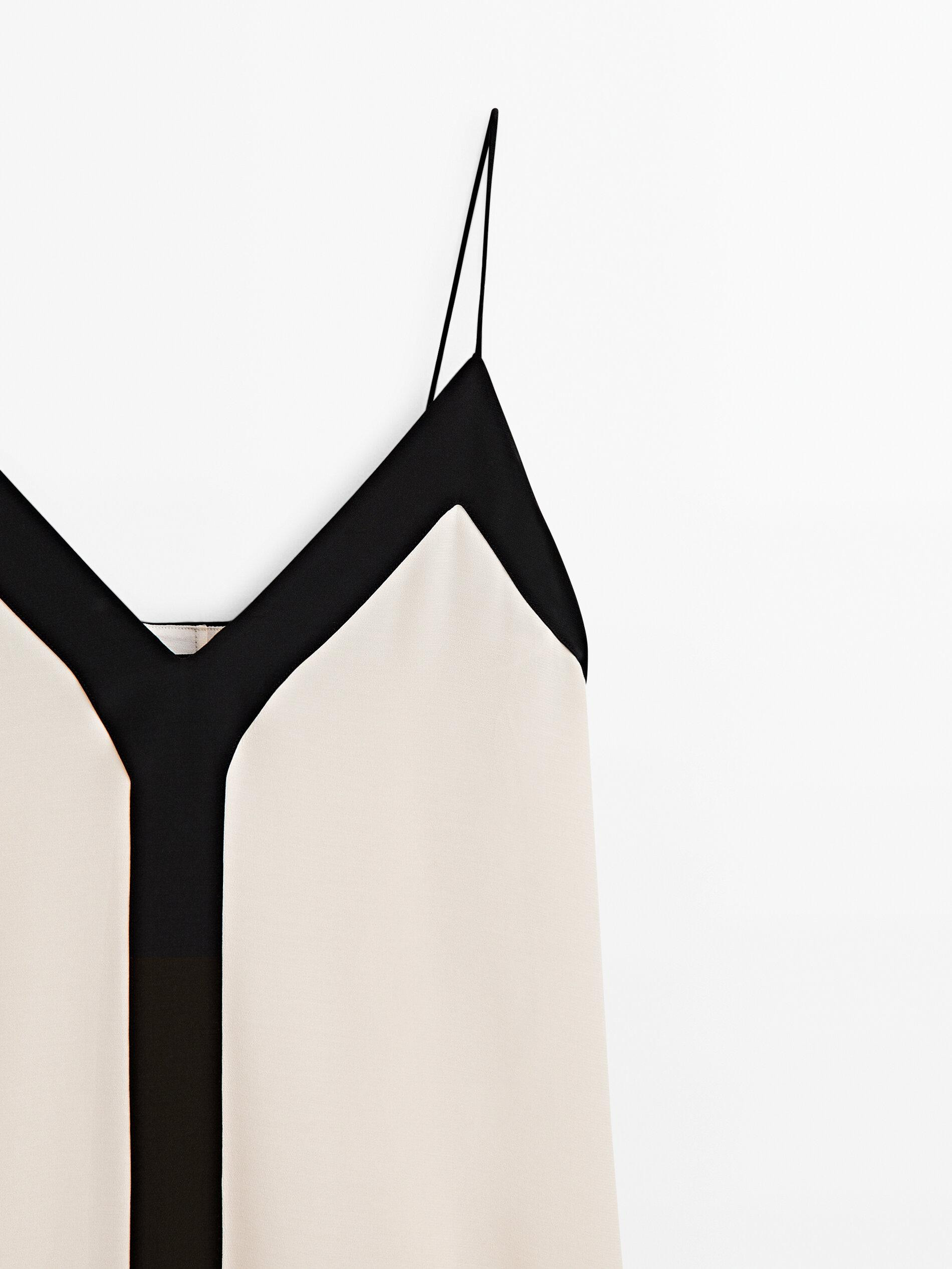 Strappy dress with contrast V-neck | Massimo Dutti US