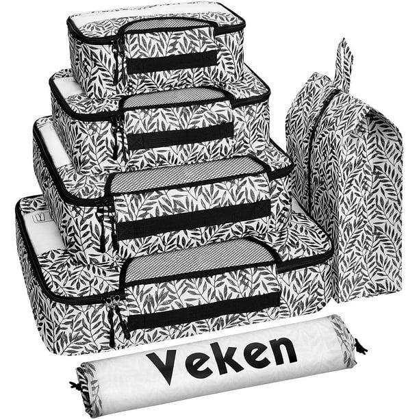 Veken 6 Set Packing Cubes, Travel Luggage Organizers with Laundry Bag & Shoe Bag (Black Leaf) | Walmart (US)