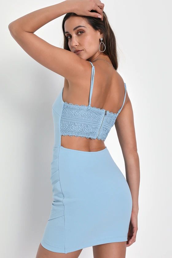 Celebration Moments Light Blue Sleeveless Lace Mini Dress | Lulus (US)