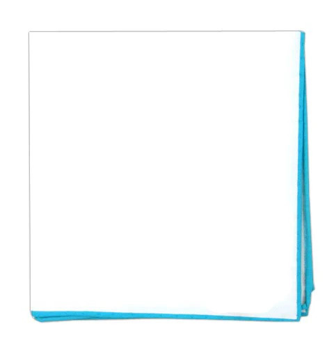 White Cotton With Border Turquoise Pocket Square | Cotton Pocket Squares | Tie Bar | The Tie Bar