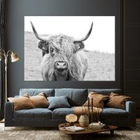 Black & White Highland Cow Wall Art Canvas, Scottish Decor Print, Farm Animal Canvas Decor, Large Roll Printing Or Ready To Hang | Etsy (US)