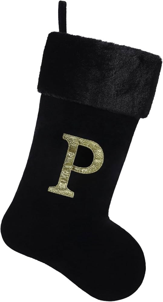 20 Inches Initial Monogram Christmas Stocking Personalized,Deluxe Black Velvet Body with Super So... | Amazon (US)