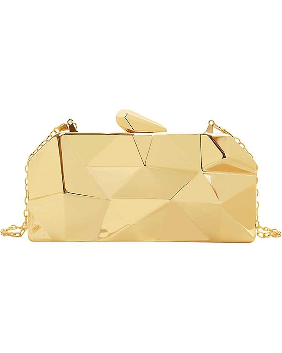 Reberomantic Women Lattice Pattern Metal Handbag Chain Geometric Evening Clutch Purse | Amazon (US)