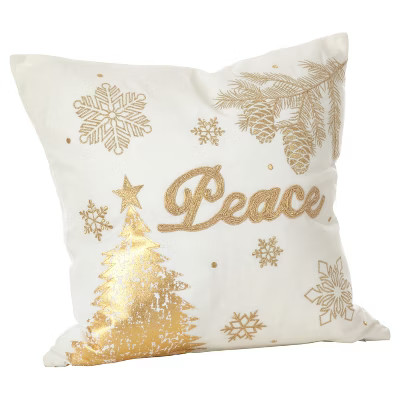 White Donnelou Peace Embroidered Design Throw Pillow (18") - Saro Lifestyle | Target