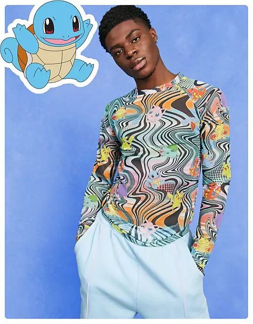 ASOS DESIGN muscle fit mesh long sleeve t-shirt with Pokemon all over prints | ASOS (Global)