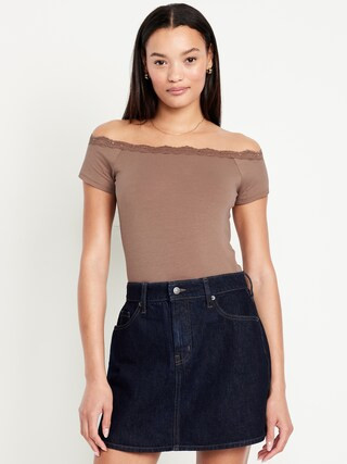 Off-Shoulder Lace-Trim Top | Old Navy (US)