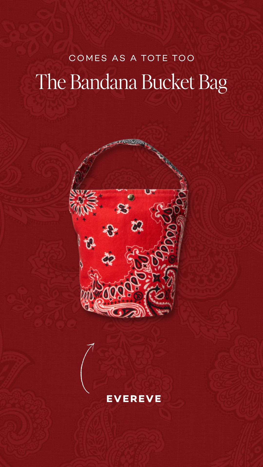 This bandana bucket bag comes as a tote too 👜 Loving the print and versatility — the little detail that finishes an outfit.

#evereve #bandanaprint #bucketbag #accessoriesoftheday