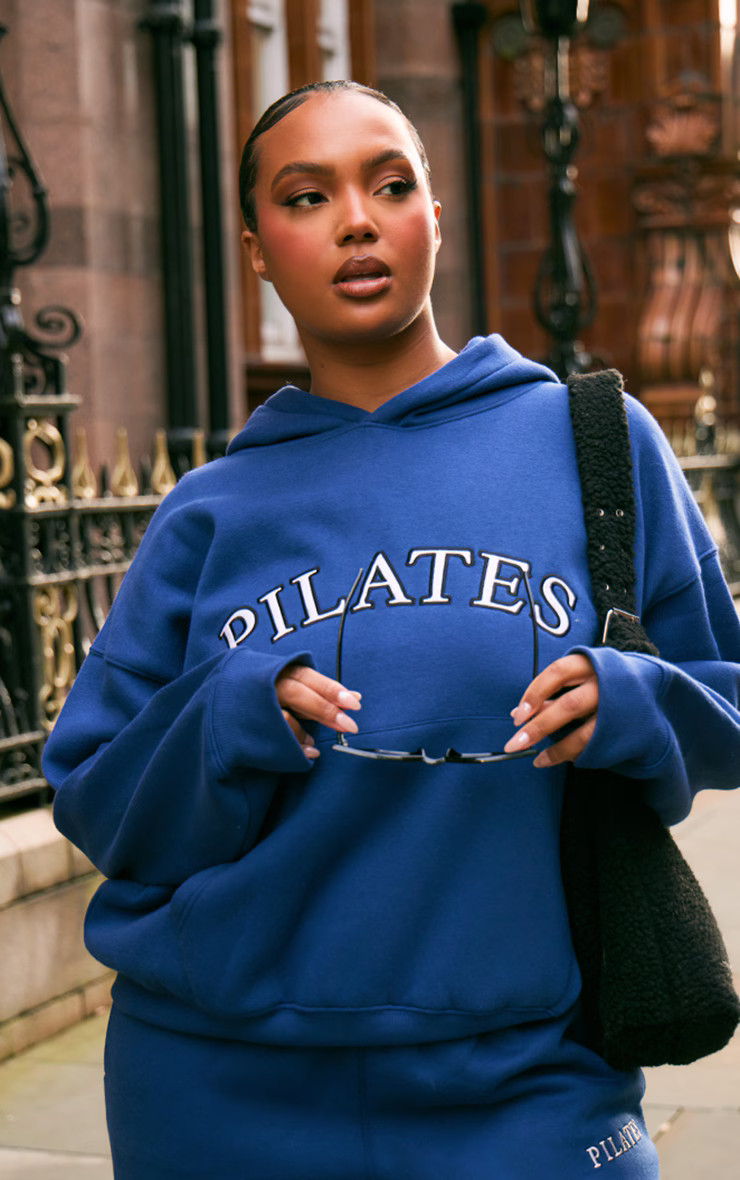 Plus Navy Pilates Graphic Hoodie | Plus Size | PrettyLittleThing US
