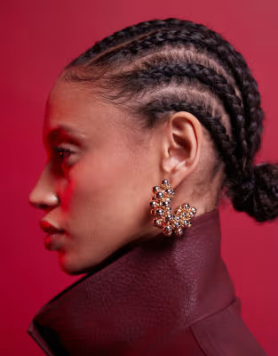 ASOS DESIGN hoop earrings with multi ball detail in gold tone | ASOS (Global)