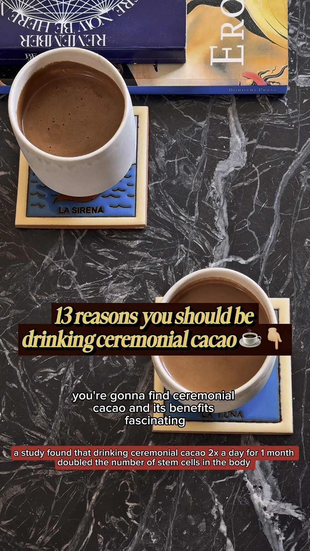 13 Reasons You Should Drink Ceremonial Cacao:
1. Doubles stem cell production (when consumed twice daily for a month)
2. Heart opener
3. Natural antidepressant
4. Detoxifies the liver
5. High in antioxidants
6. Stimulates stem cells to help repair issues
7. Improves circulation
8. Decreases risk of cardiovascular death
9. Rich in magnesium (relaxes muscles + calms nervous system)
10. Natural vasodilator (increases oxygen + nutrient flow)
11. Eases anxiety
12. Contains theobromine, not caffeine (sustained energy without jitters or crash)
13. Enhances spiritual connection, creativity, and emotional healing 
this ceremonial cacao from an all women Mayan collective in Guatemala ☕️


#ceremonialcacao #plantmedicine #cacaobenefits #holisticwellness #morningritual #holistichealing
#healthyliving #fitness 

#LTKBeauty #LTKFindsUnder50 #LTKGiftGuide