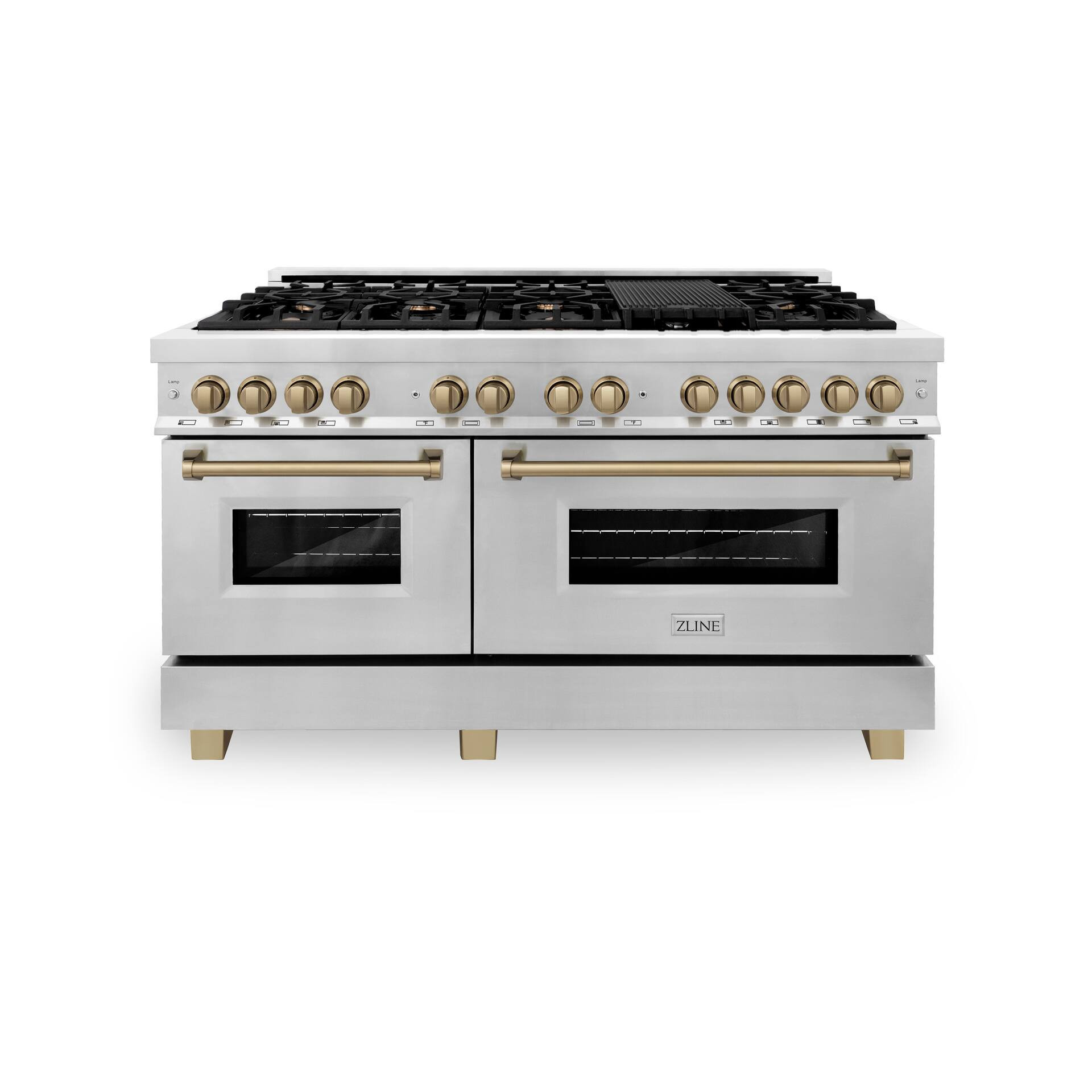 ZLINE - 60 in. Wide 8 Burner Autograph Legacy Dual Fuel Range & Champagne Bronze Accents (RAZ-60-CB) - Multicolor | Best Buy U.S.