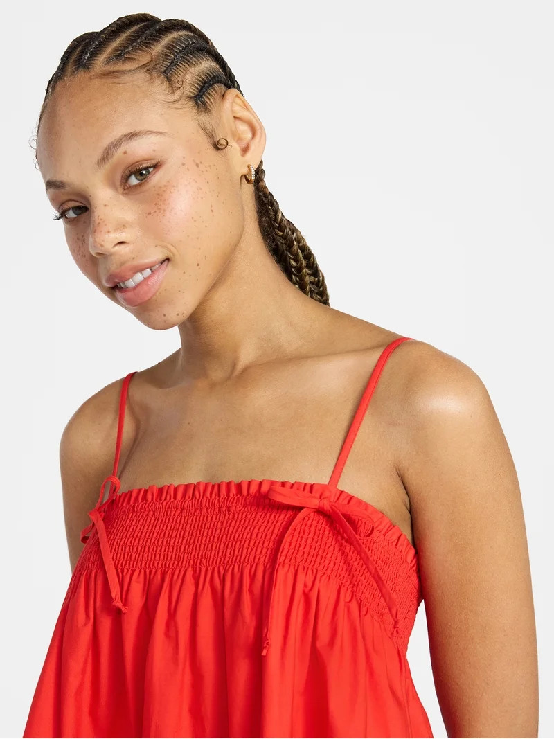 No Boundaries Cotton Poplin Smocked Mini Dress with Tie Straps, Women's XXS-XXL | Walmart (US)