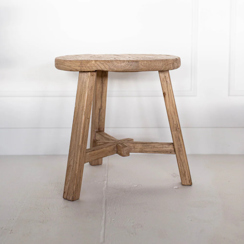 Round Reclaimed Elm Wood Coffee Side Table | Shipping to Canada & USA | luxe bCO