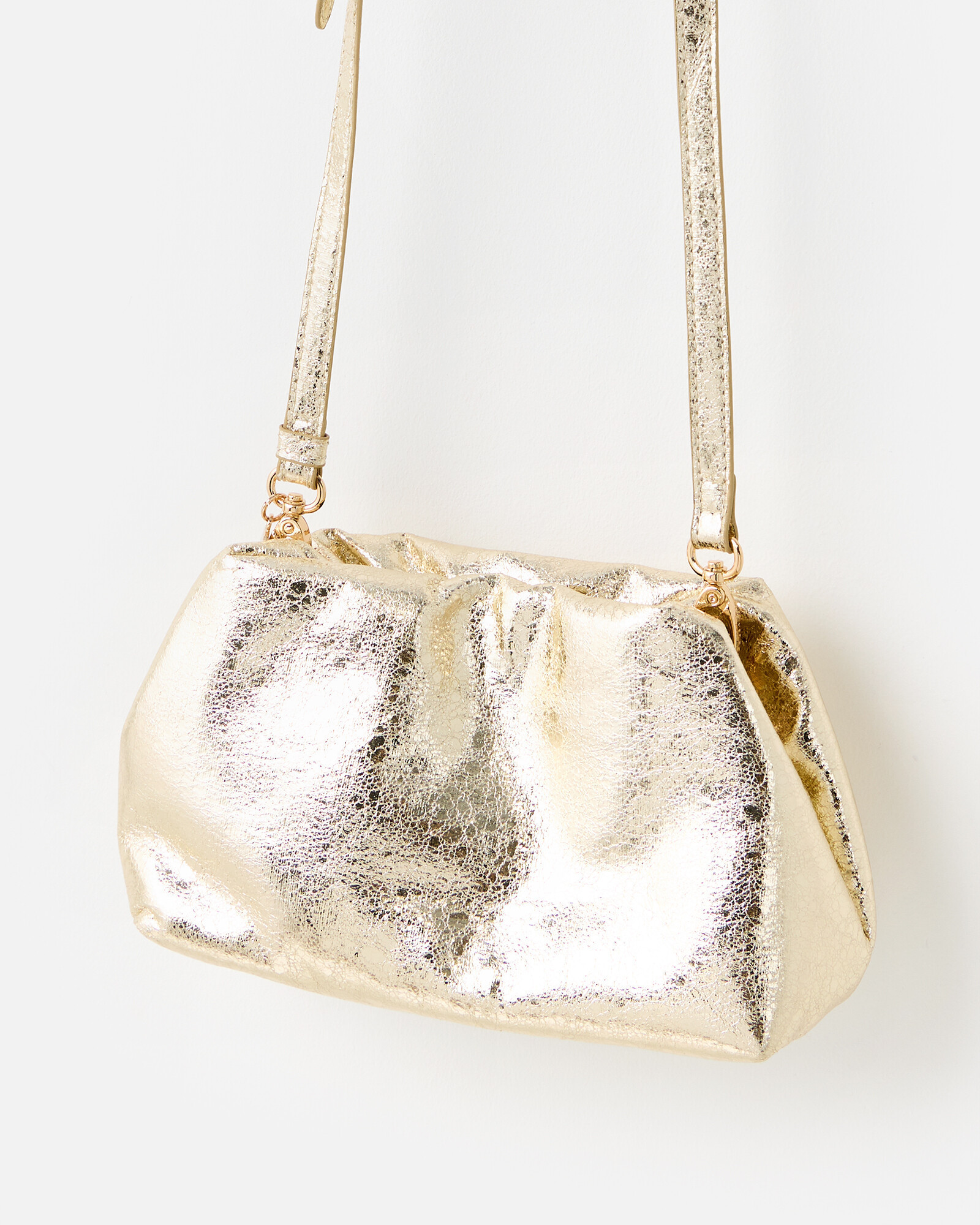 Bailey Gold Metallic Crackle Puffy Crossbody Bag | Oliver Bonas (Global)