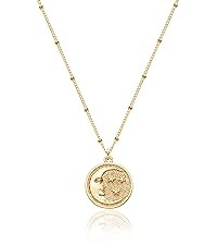 Valloey Rover Vintage Circle Coin Necklace for Women Gold Carved Chunky Pendant Necklace 14k Gold... | Amazon (US)