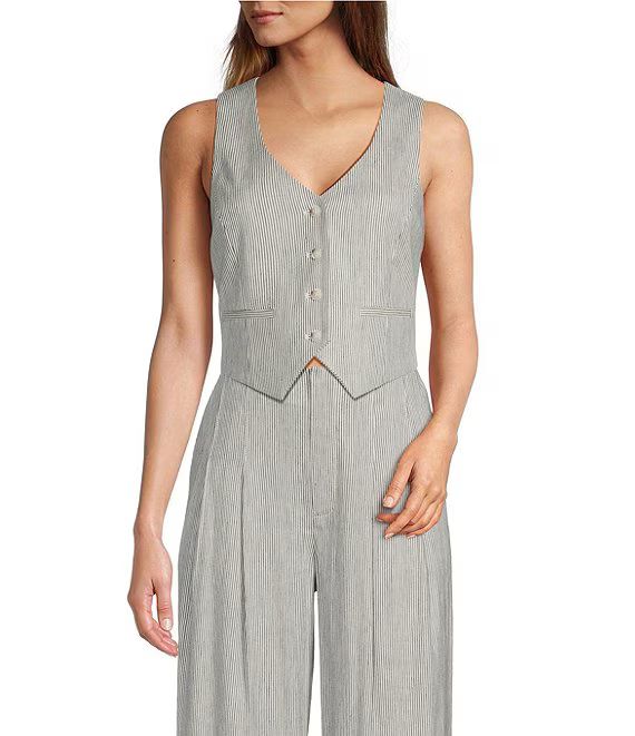 Antonio Melani Linen Blend Striped Coordinating Melinda V-Neck Vest | Dillard's | Dillard's