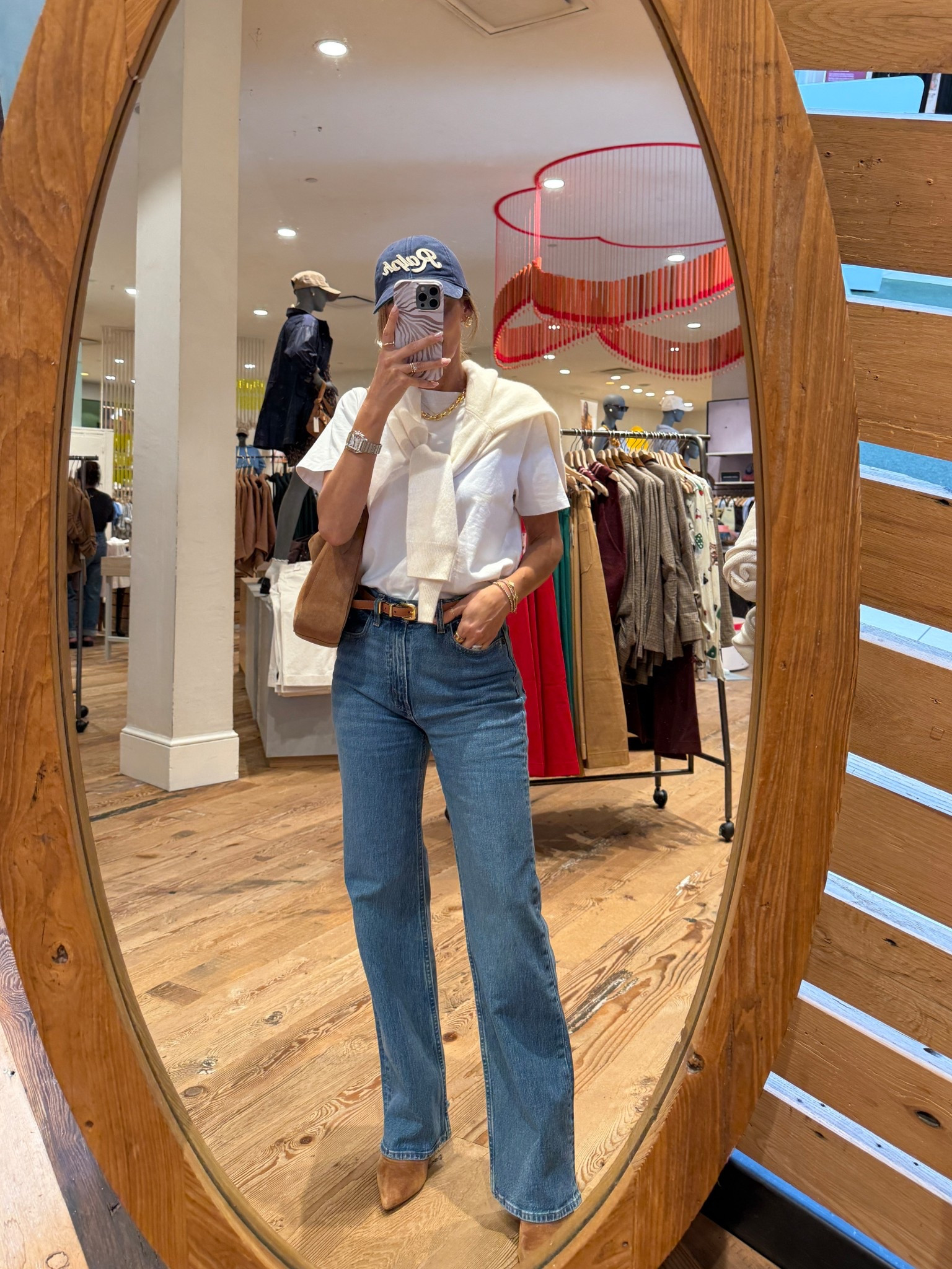 What I wore to the mall and got countless compliments! These jeans make me look so good, I love the step hem and chic straight leg silhouette- size 26
White tee and cashmere cardi
Camel suede booties and slouchy bag!

#LTKStyleTip #LTKItBag #LTKShoeCrush