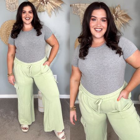 Casual Spring outfit. Gray scoop neck short sleeve bodysuit pack of 5 + cargo sweat pants comes in more colors. 
Size XL in both 

#LTKfindsunder50 #LTKSeasonal #LTKstyletip