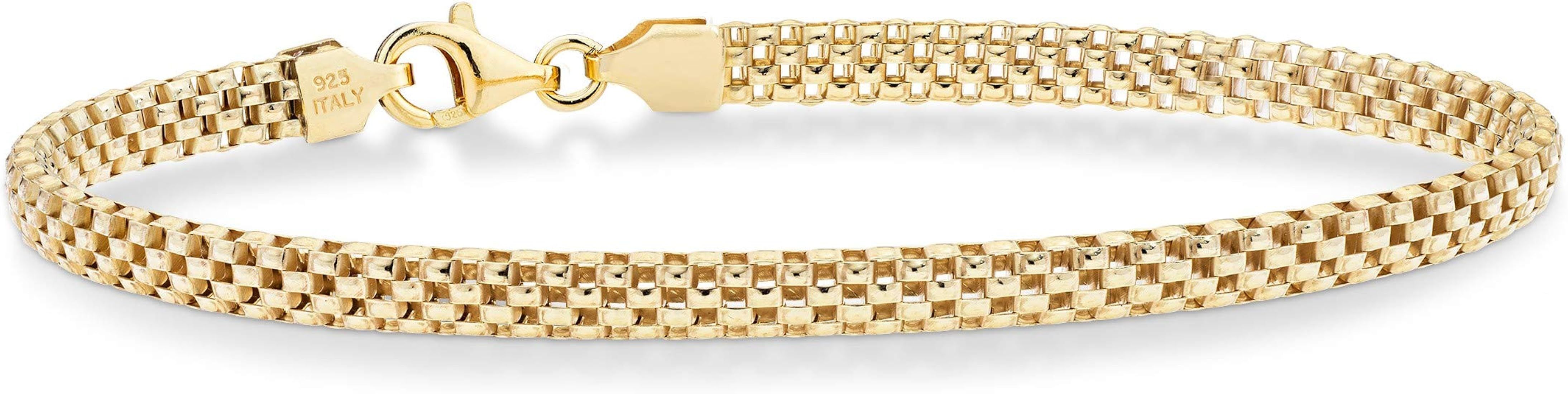Miabella 18K Gold Over Sterling Silver Italian 4mm Mesh Link Chain Bracelet for Women Teen Girls ... | Amazon (US)