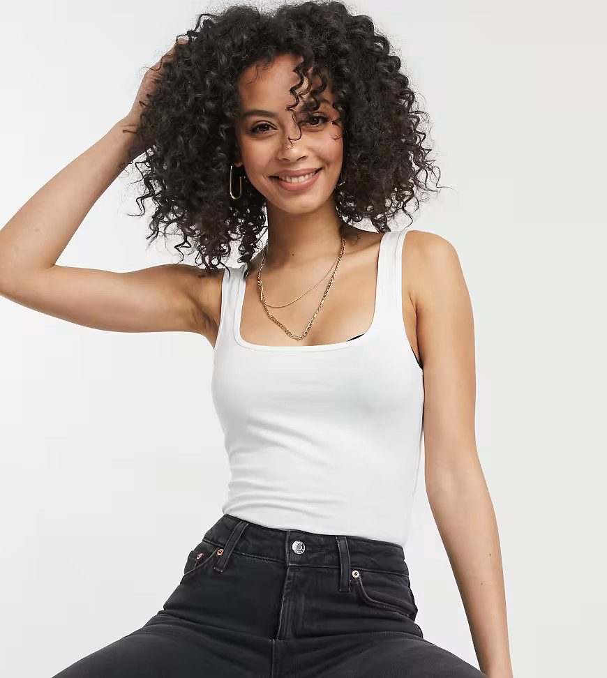 ASOS DESIGN Tall organic cotton scoop neck tank bodysuit in white | ASOS (Global)