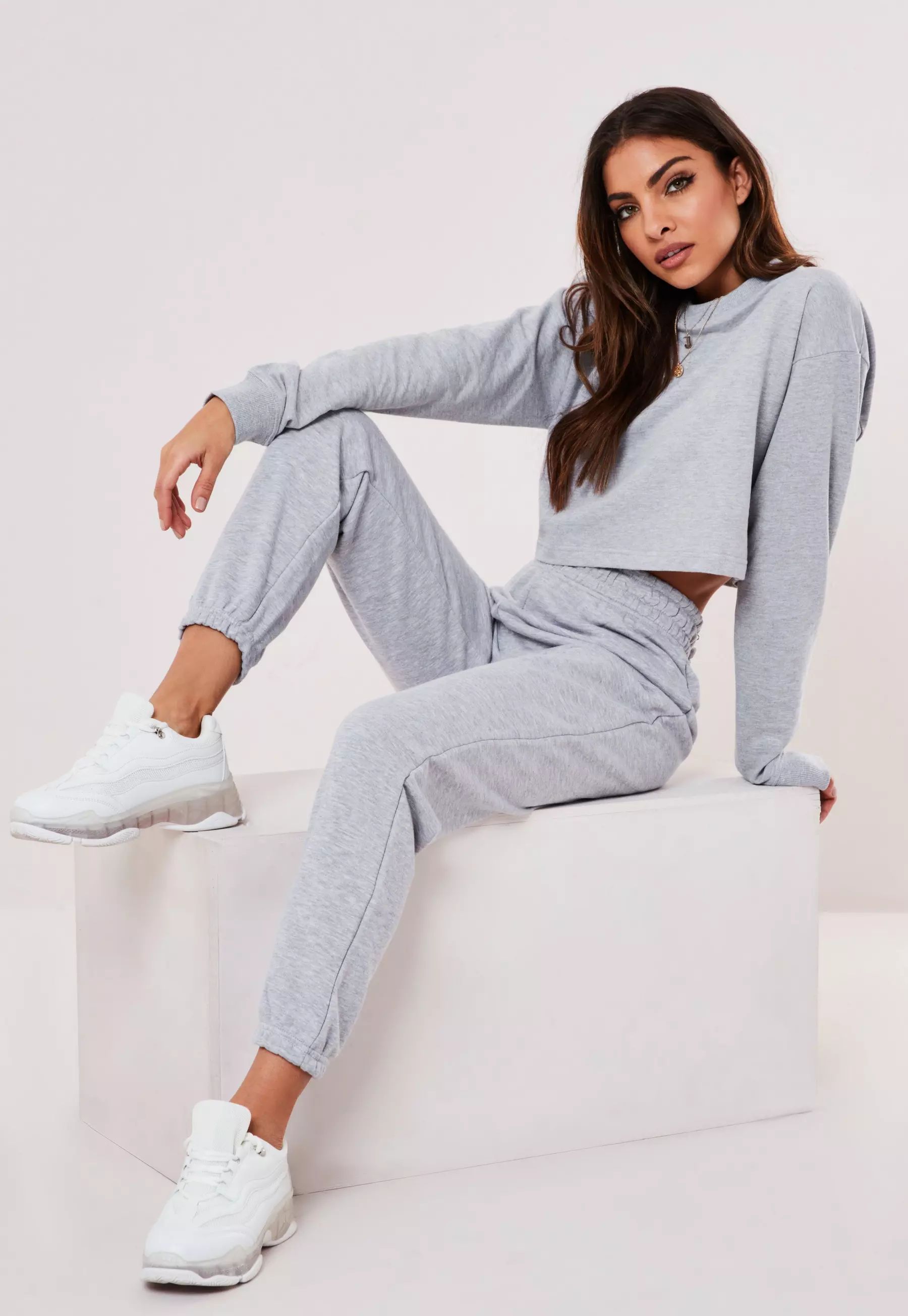 Gray Cropped Sweatshirt and Joggers Co Ord Set | Missguided (US & CA)