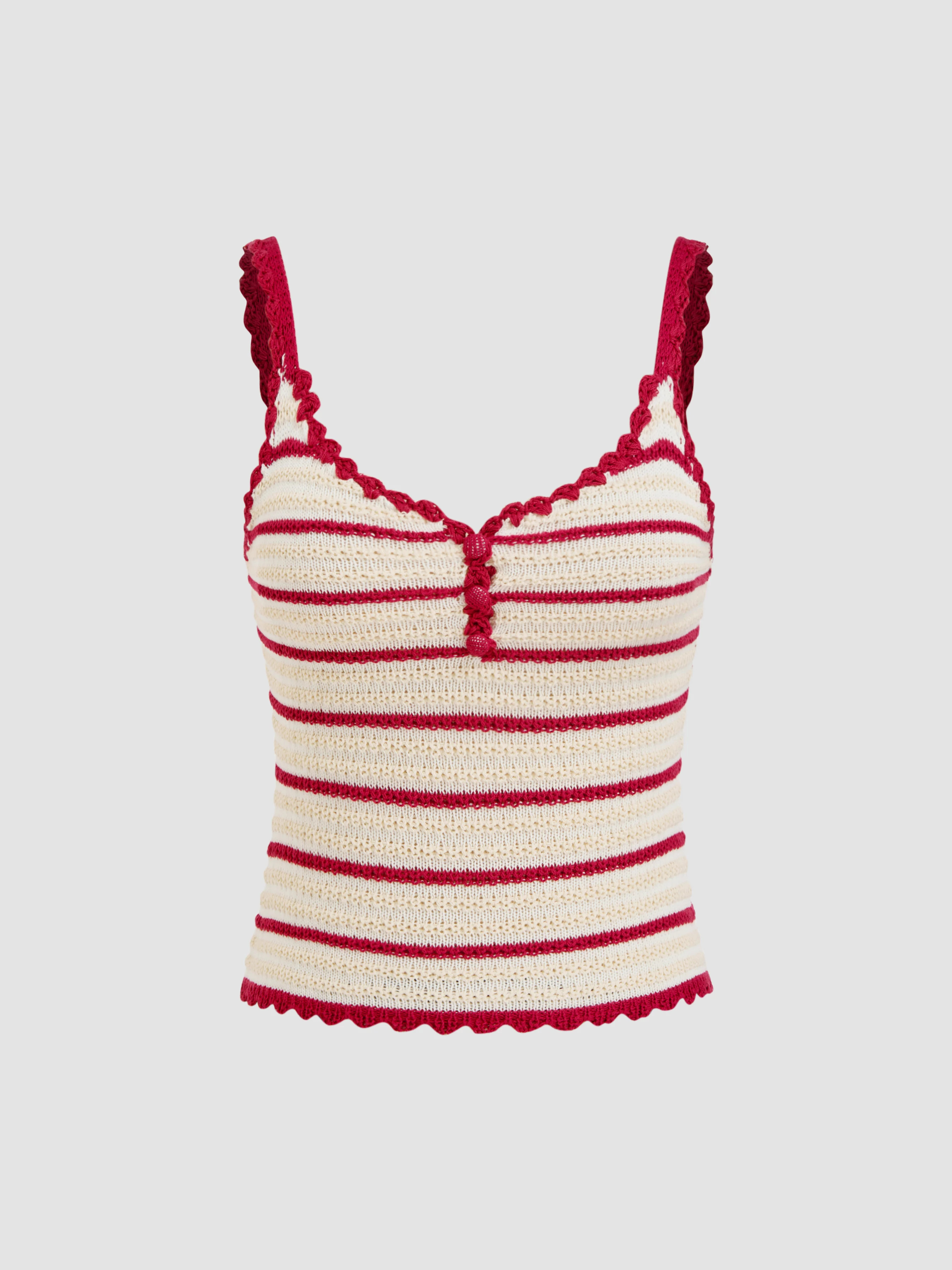 Scallop Trim Crochet Striped Knit Cami Tank Top | Cider