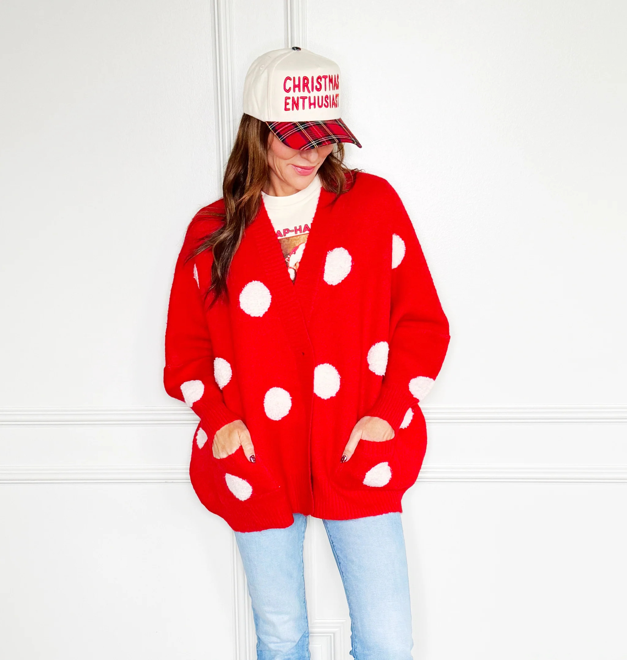 Oversized Red Polka Dot Cardigan | Poppy & Pine
