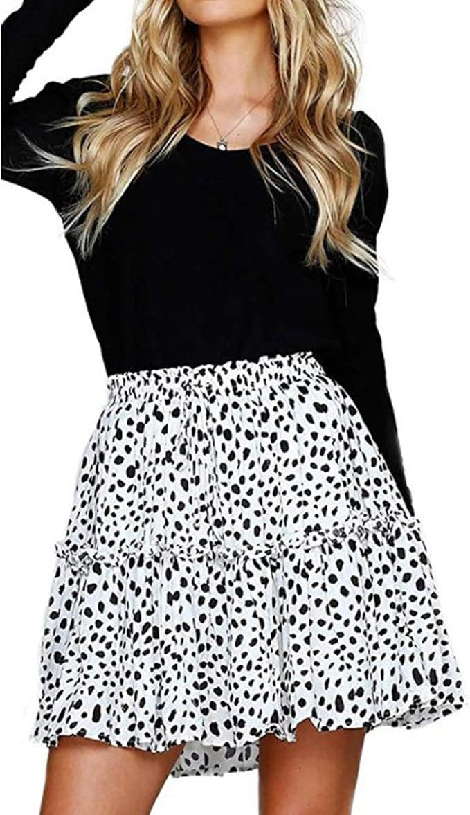 VNDFLAG Women's Summer High Waist Ruffle Tiered Mini Skirt Floral Printed A-line Polka Dot Beach ... | Amazon (US)