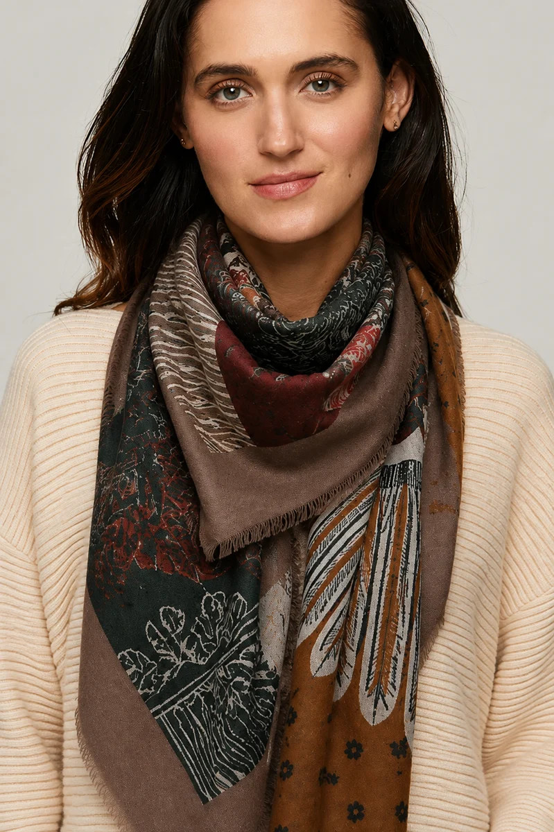 Dania Tassel Print Scarf - Brown | Benaar La