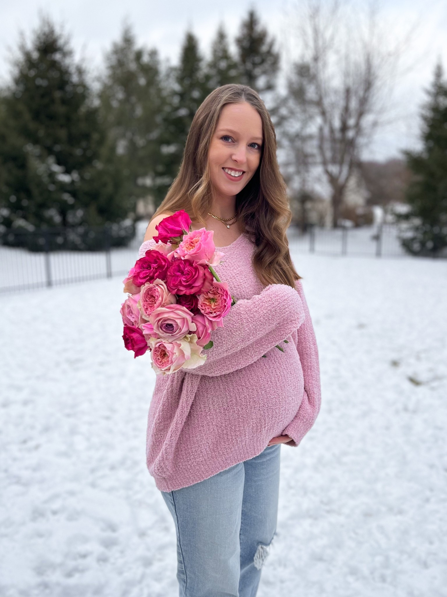 *code jillianashcraft15 for 15% off at PinkBlush Maternity* This off the shoulder pink sweater from PinkBlush is so flattering on the bump during pregnancy, and will be beautiful to wear postpartum without a bump too! Wearing my normal size small ✨ 

Spring sweater, bump friendly, maternity pictures, bump pic

#LTKBump #LTKootd #LTKFindsUnder50