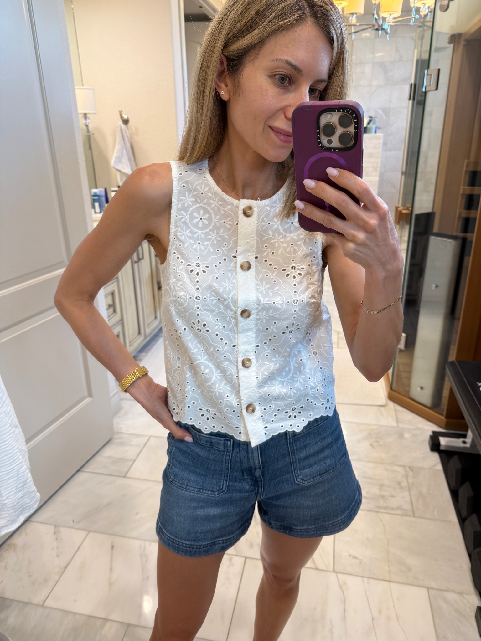 Top size 2. 
Shorts size 25 

#LTKOver40 #LTKStyleTip #LTKPetite