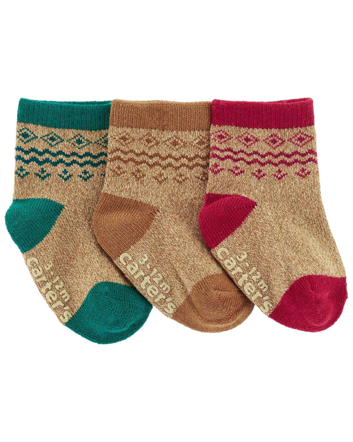 Multi Baby 3-Pack Fair Isle Booties | carters.com | Carter's