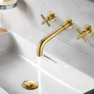 Wall Mounted Bathroom Faucet In Gold - Solid Brass For A Stylish With Corrosion Resistance | Wayfair North America