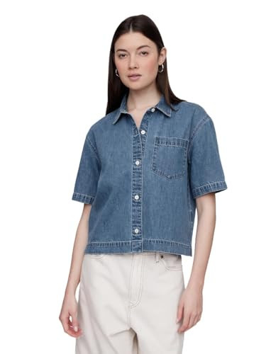 GAP Womens Short Sleeve Denim Shirt Medium Indigo 15 XS | Amazon (US)