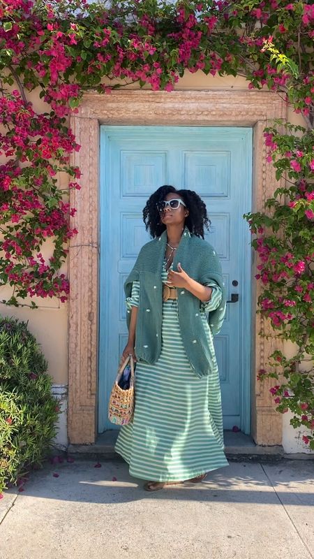 Lots of spring green and beautiful blooms for spring. This dress is a coverup for the beach and can be styled like I’m wearing it here with a belt and sweater draped over my shoulders. It does run oversized 

#LTKstyletip #LTKVideo