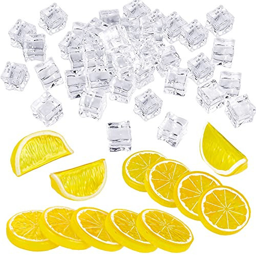 42 Pieces Acrylic Fake Lemon Slices Ice Cubes Artificial Plastic Lemon Slice Set Blocks Simulation Lemon Block Double Side Decorative Fake Fruit Model for Party Wedding Kitchen Decoration Photo Props | Amazon (US)