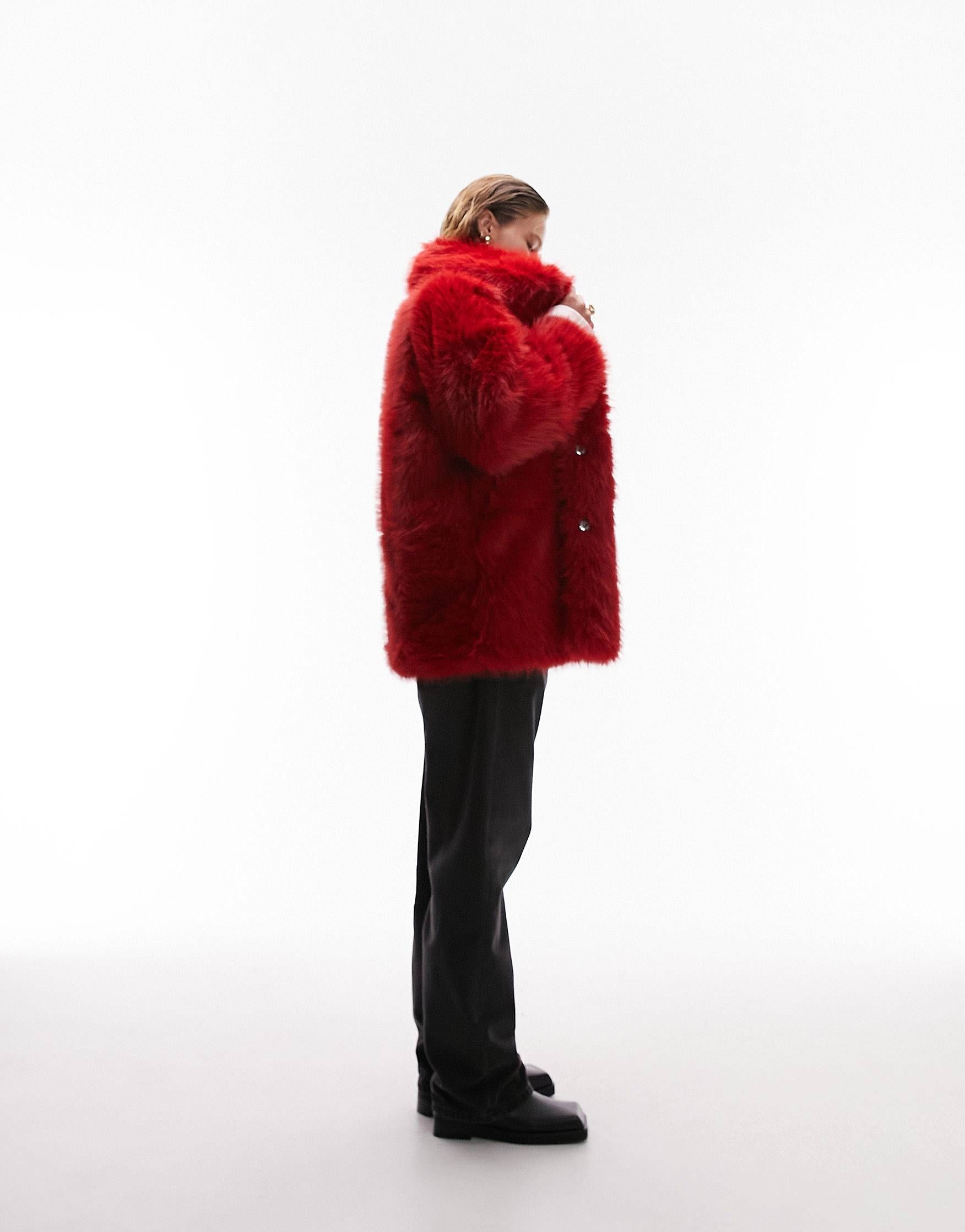 Topshop faux fur paneled coat in red | ASOS | ASOS (Global)