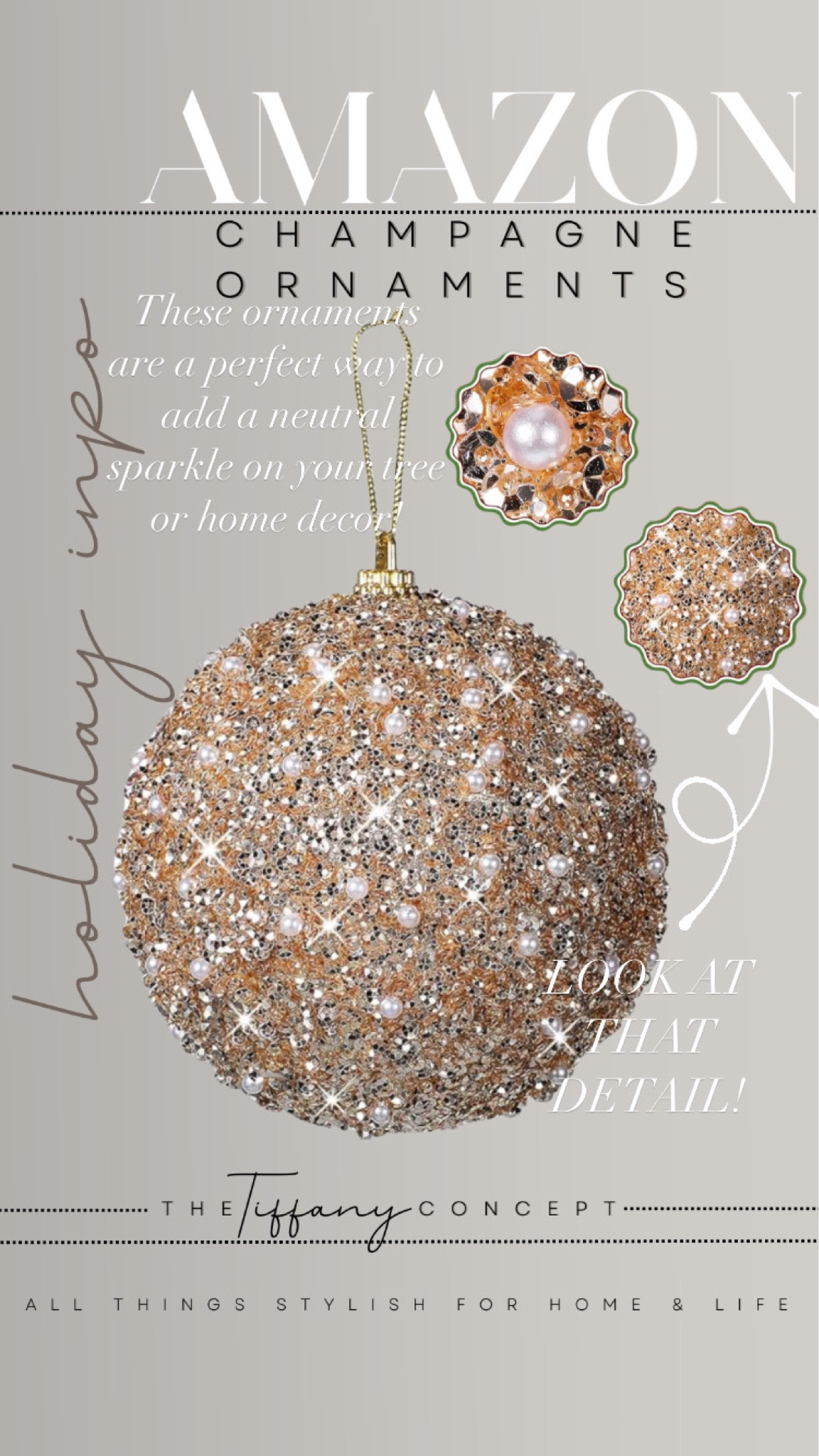 These champagne colored  ornaments are a great way to keep your decor a neutral color but add a pop of sparkle! They would be a great addition to your tree, garland or just adding to your table or shelf styling! 

#LTKFindsUnder50 #LTKHoliday #LTKSeasonal