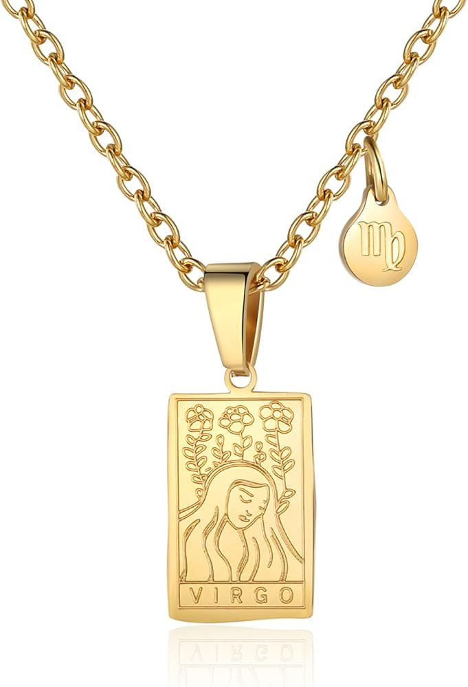 Zodiac Necklace Women Constellation Tarot Card Pendant Gift for Girls Motherday gift Virgo Taurus... | Amazon (US)