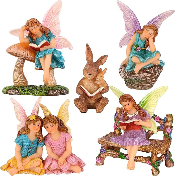 Mood Lab Fairy Garden - Miniature Reading Fairies Figurines Set - Statues & Accessories Decor Kit... | Amazon (US)