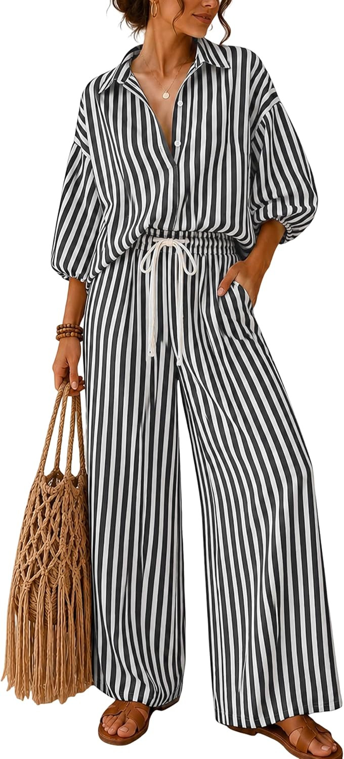 Tanming Women's Striped Matching Sets 2 Piece Fall Outfits | Amazon (US)