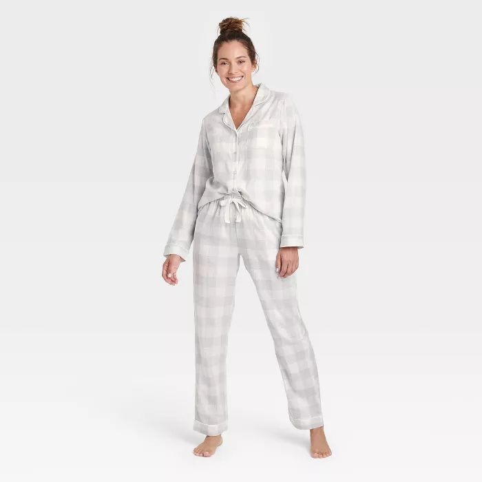 Women's Perfectly Cozy Plaid Flannel Pajama Set - Stars Above™ Gray | Target