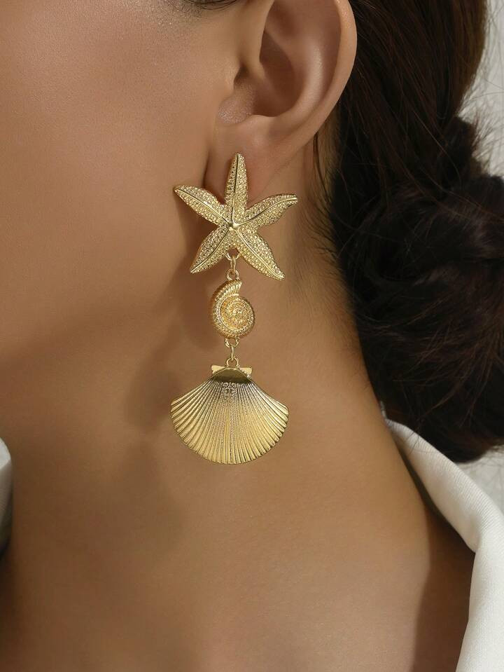 1pair Tassel Sea Star & Shell Dangle Earrings, Beach Vacation Style Women's Ear Jewelry | SHEIN