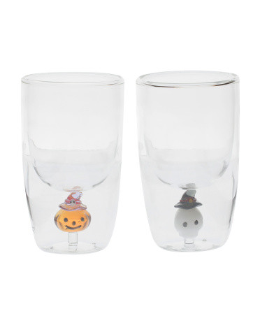 Set Of 2 Assorted Pumpkin And Skull Glasses | TJ Maxx