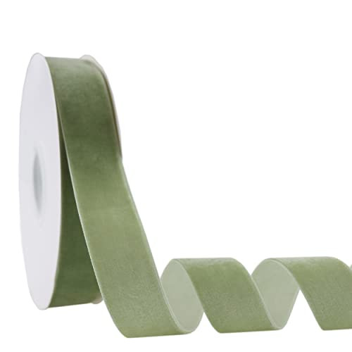 DINDOSAL Sage Green Velvet Ribbon 1 Inch Single Face Velvet Sage Green Christmas Ribbon for Tree Decorations, Gift Wrapping, Hair Bows, Choker, Wedding, Cafts, Bouquets, Baby Shower - 10 Yards | Amazon (US)