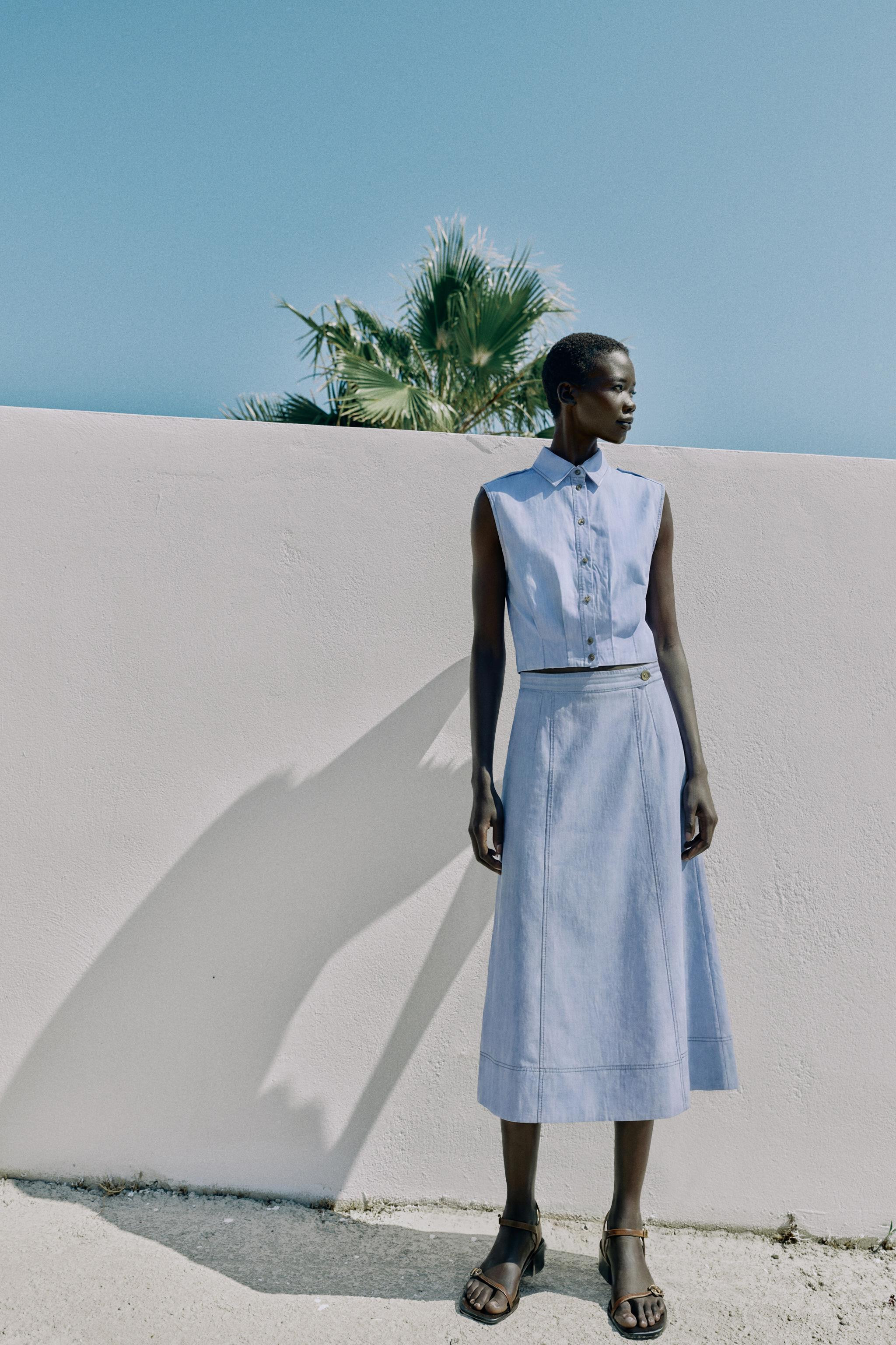LINEN TOP WITH TOPSTITCHING | Zara US