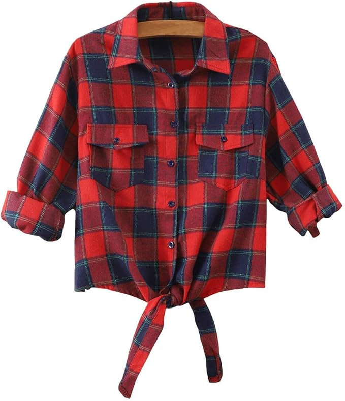 Omoone Women's 3/4 Sleeve Denim Crop Top Tie Knot Shirt Cardigan | Amazon (US)