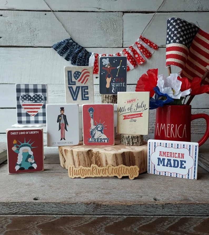 Patriotic Signs, Patriotic Tiered Tray Decor, Patriotic Mini Block Signs, Tiered Tray Signs, Patr... | Etsy (US)
