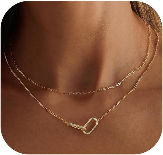 Layered 14K Gold Plated Necklace for Women | Embrace Pendant Stack with Dainty Paperclip Link Cha... | Amazon (US)