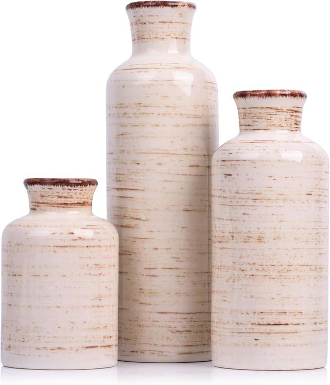 Ceramic Vase Set - 3 Ceramic Small Vases, Farmhouse Country Flower Vase Home Decor, Living Room D... | Amazon (US)